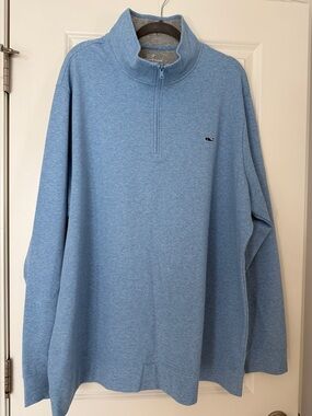 Vineyard Vines Men's Heather Light Blue Quarter Zip Sweater